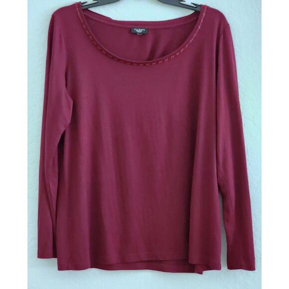 TOP-TALBOTS-Burgundy-Beading-Long Sleeves-Pullover-Scoop Neck-Size LARGE - Picture 1 of 12